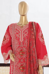 Bin Saeed Stitched 3 Piece Luxury Plain Cotton Vol-02 Collection-LF-1610-Red